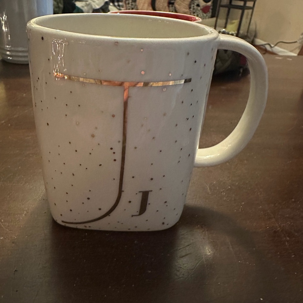 Anthropologie White and Gold Initial Mug
